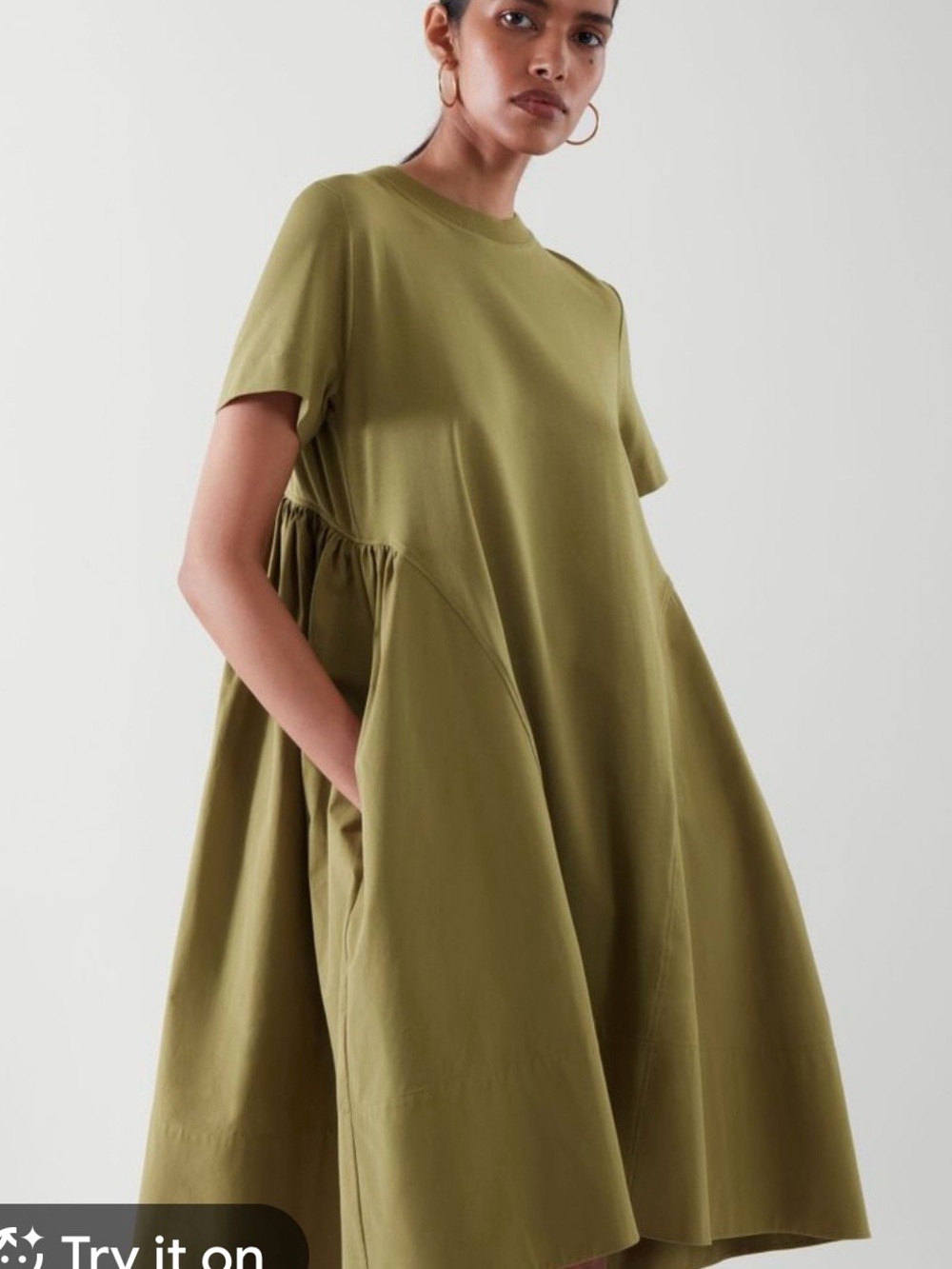 COS Olive Midi Swing Dress in Green